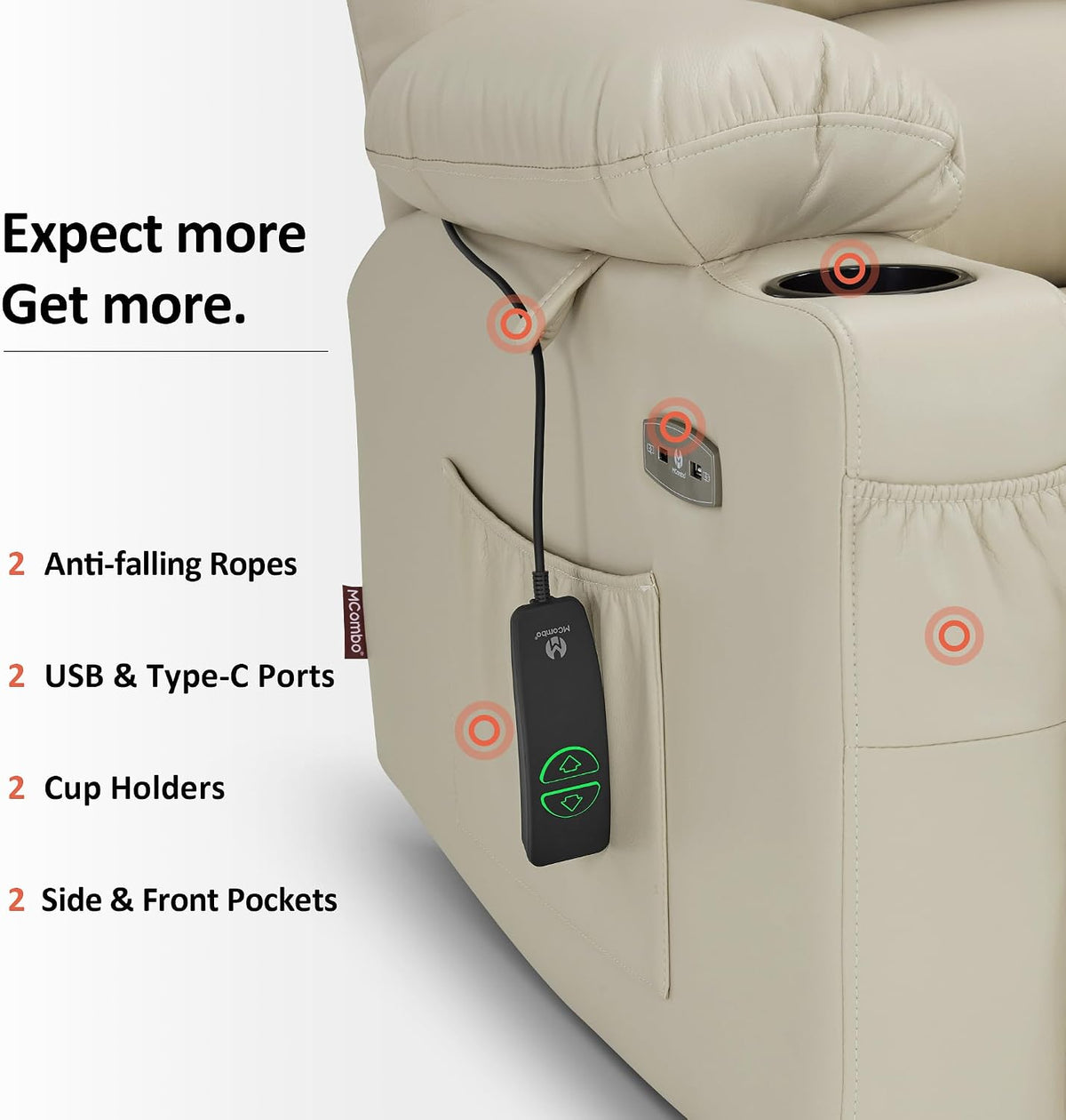 MCombo Large Power Lift Recliner Chair for Elderly 7099 (Cream White)