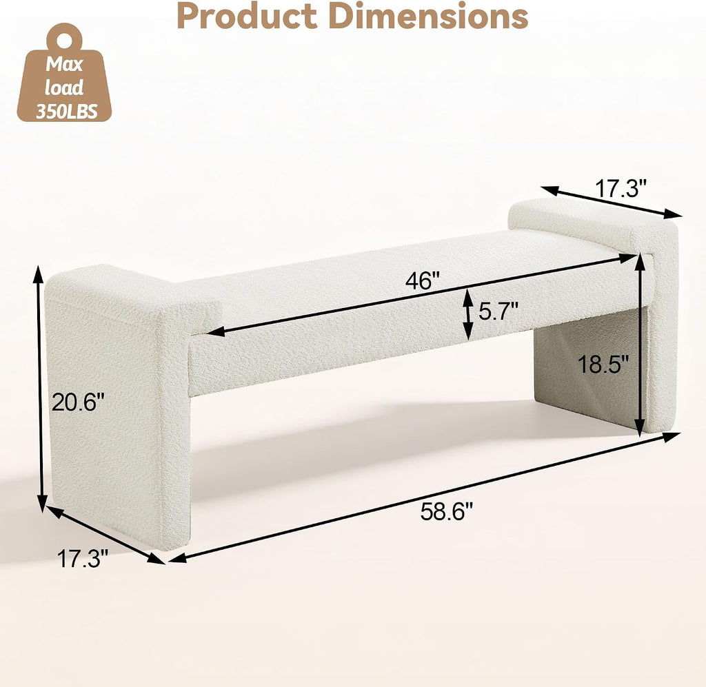 Upholstered Entryway Bench, 58.7" Modern Bedroom Bench, White
