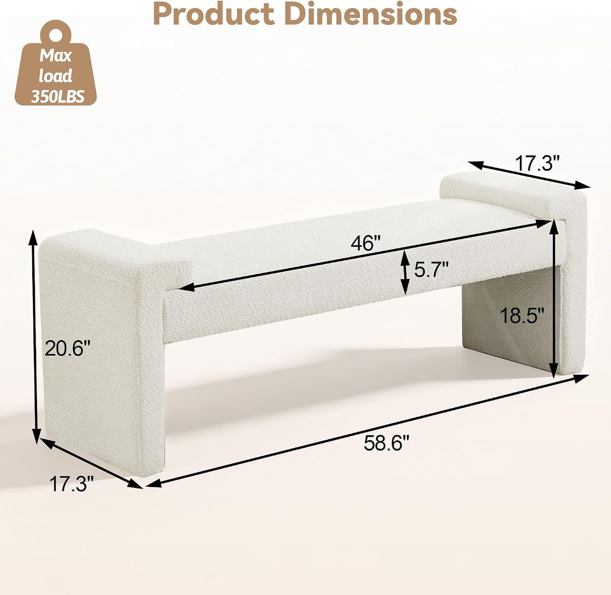 Upholstered Entryway Bench, 58.7" Modern Bedroom Bench, White