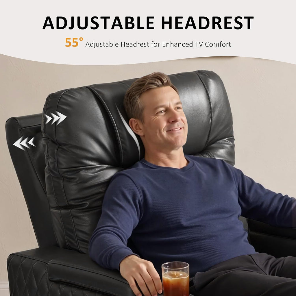 MCombo Oversized Leather Power Recliner Chair for Big and Tall (Black)