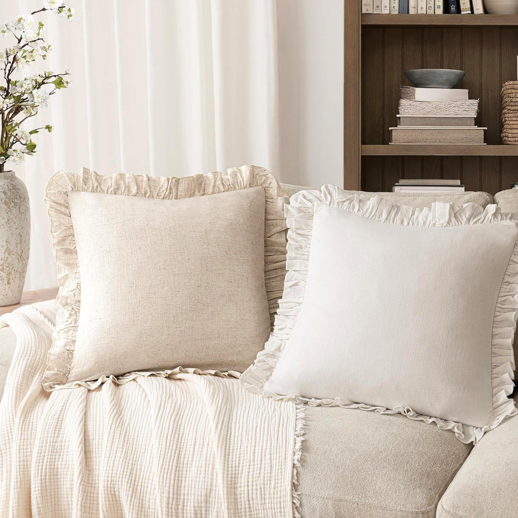 foindtower linen fringe ruffle throw pillow covers 22×22, side view