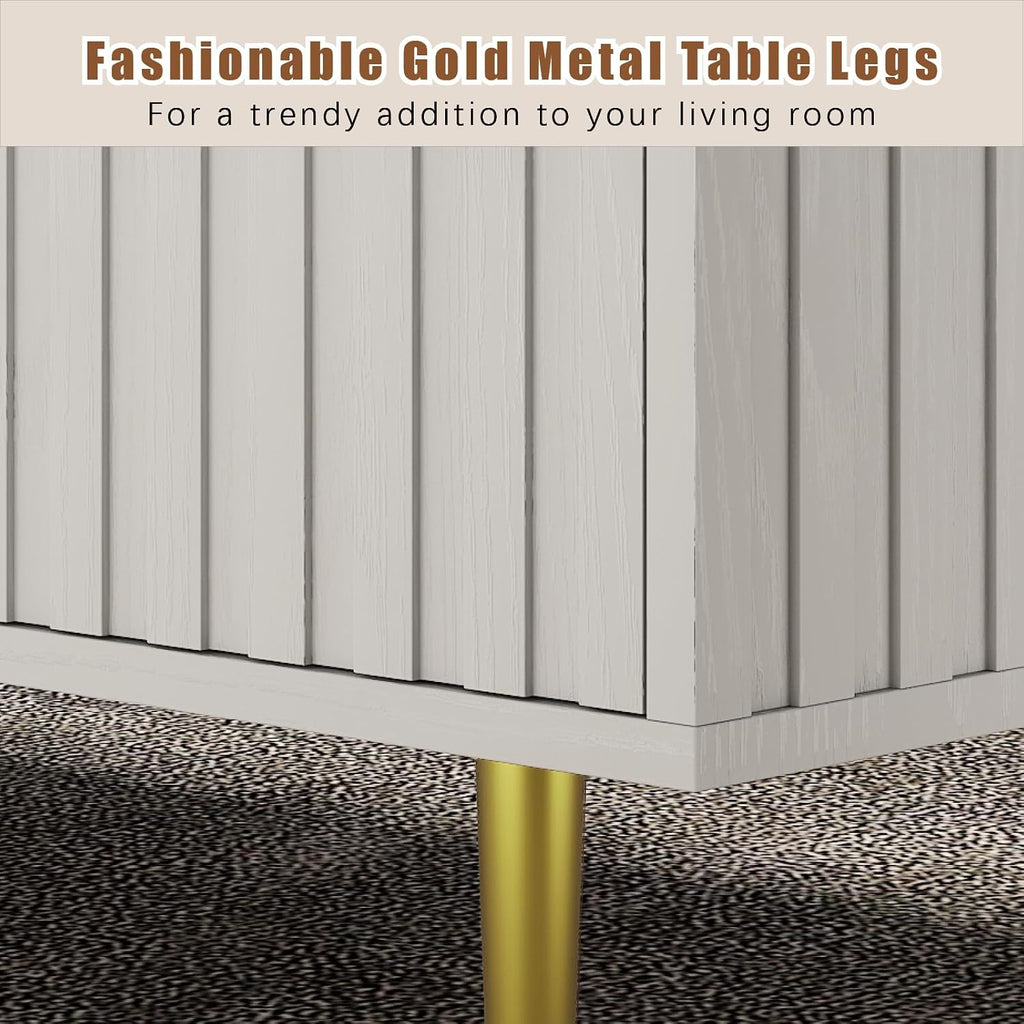 HedoAjim Modern Coffee Table with Storage with 2 Big Drawers, White Rectangle Coffee Table for Living Room, Wooden Fluted Table Accent Tea Table for Living Room Apartment Small Space
