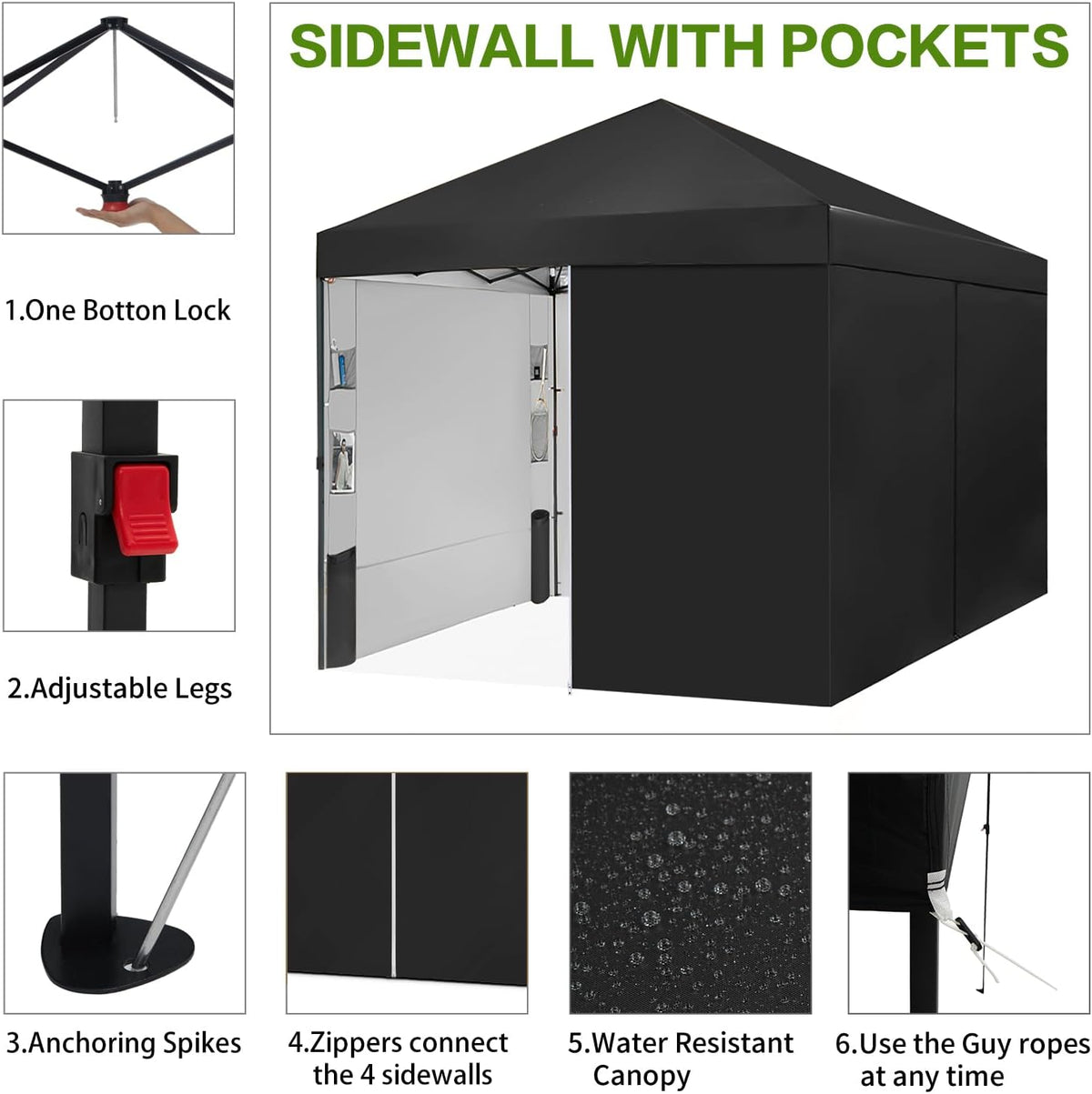 tunbne 10x10 pop up canopy tent with 4, side view