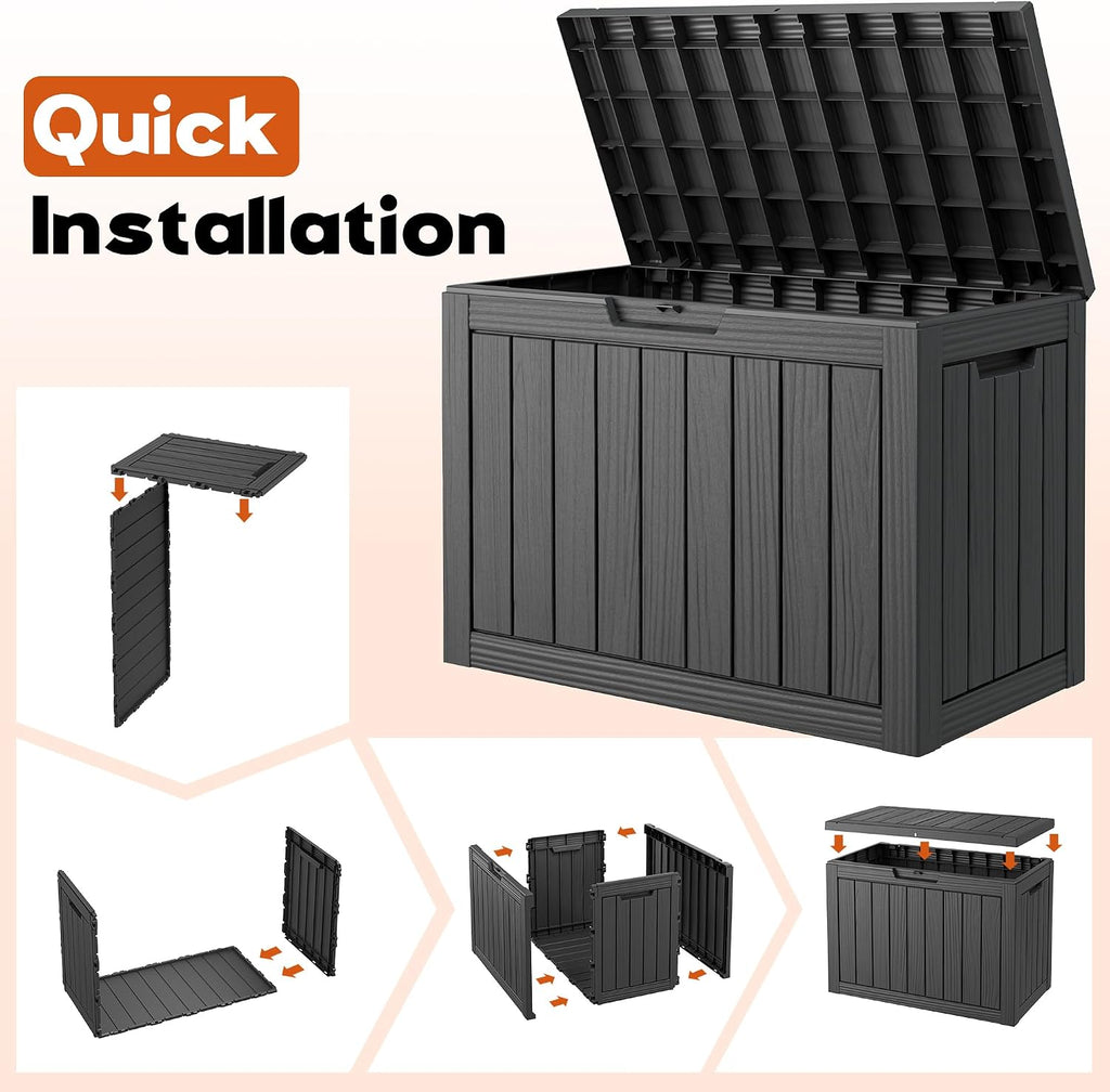 Outdoor Deck Storage Box,Resin Deck Boxes Indoor and outdoor, Waterproof Storage Box Lockable Lid (Black,45 Gallon)