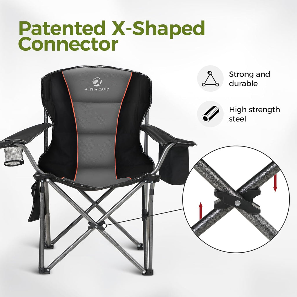 ALPHA CAMP Oversized Fully Padded Camping Chairs with Lumbar Support
