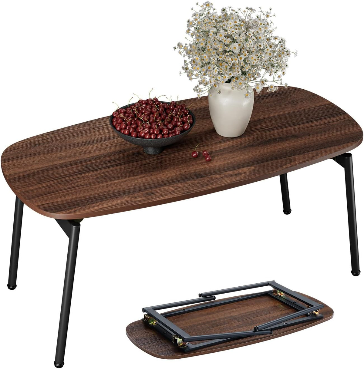 VINGLI 31.5" Folding Coffee Table Small, No Assembly Needed, Walnut