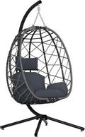 SWITTE Hanging Egg Chair with Stand Outdoor, Wicker Patio Swing, Grey