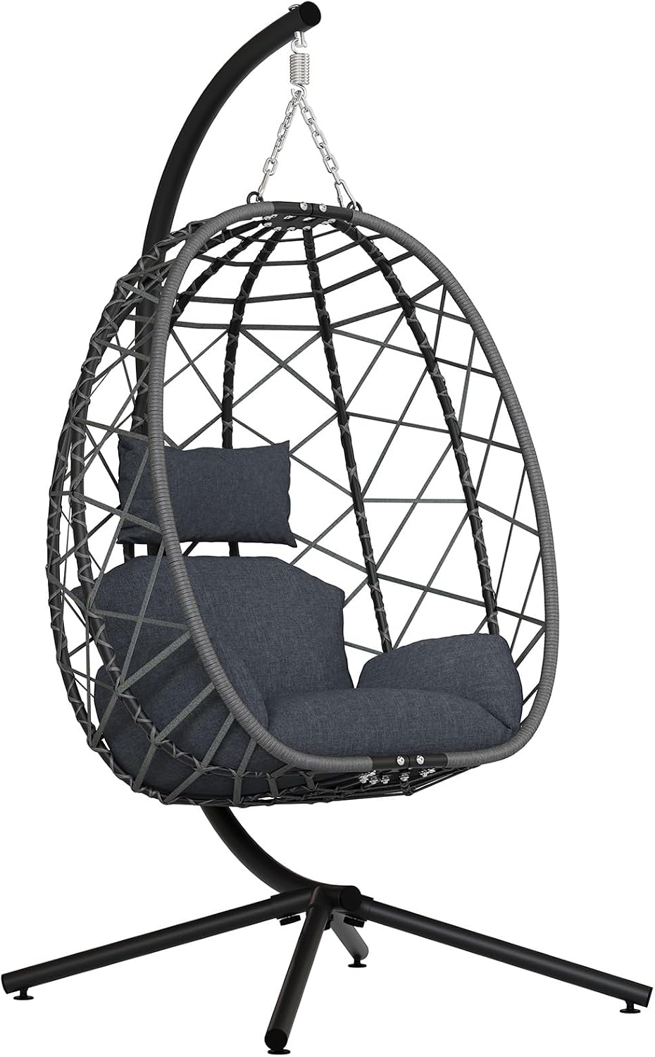 SWITTE Hanging Egg Chair with Stand Outdoor, Wicker Patio Swing, Grey