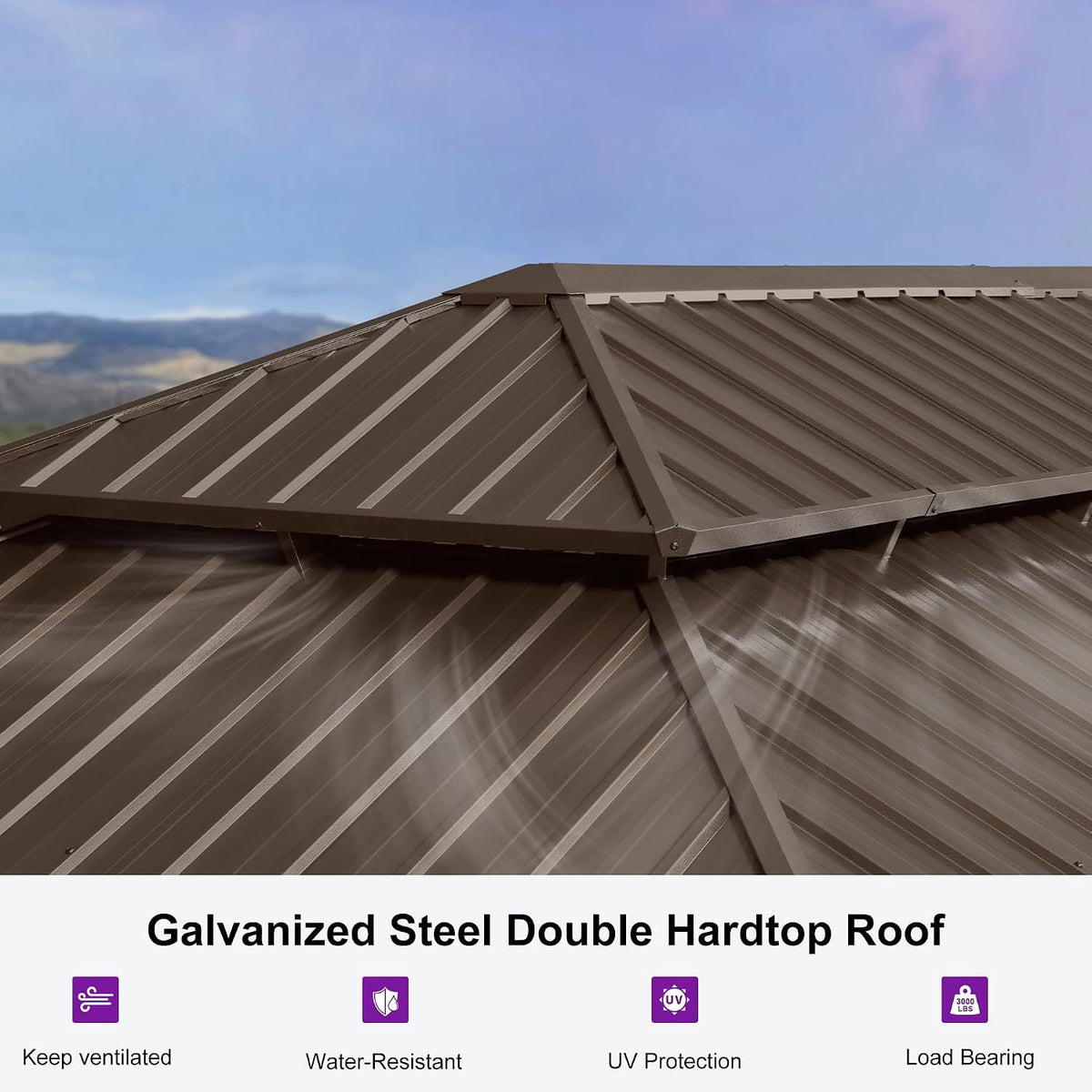PURPLE LEAF Patio Hardtop Gazebo 14' x 24' Bronze Frame Double Roof Khaki