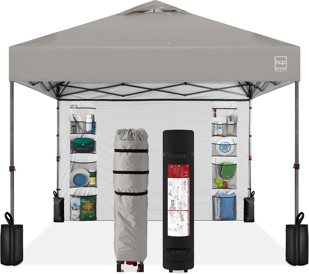 Best Choice Products 10x10 Pop Up Canopy Tent with Sidewall, Light Gray