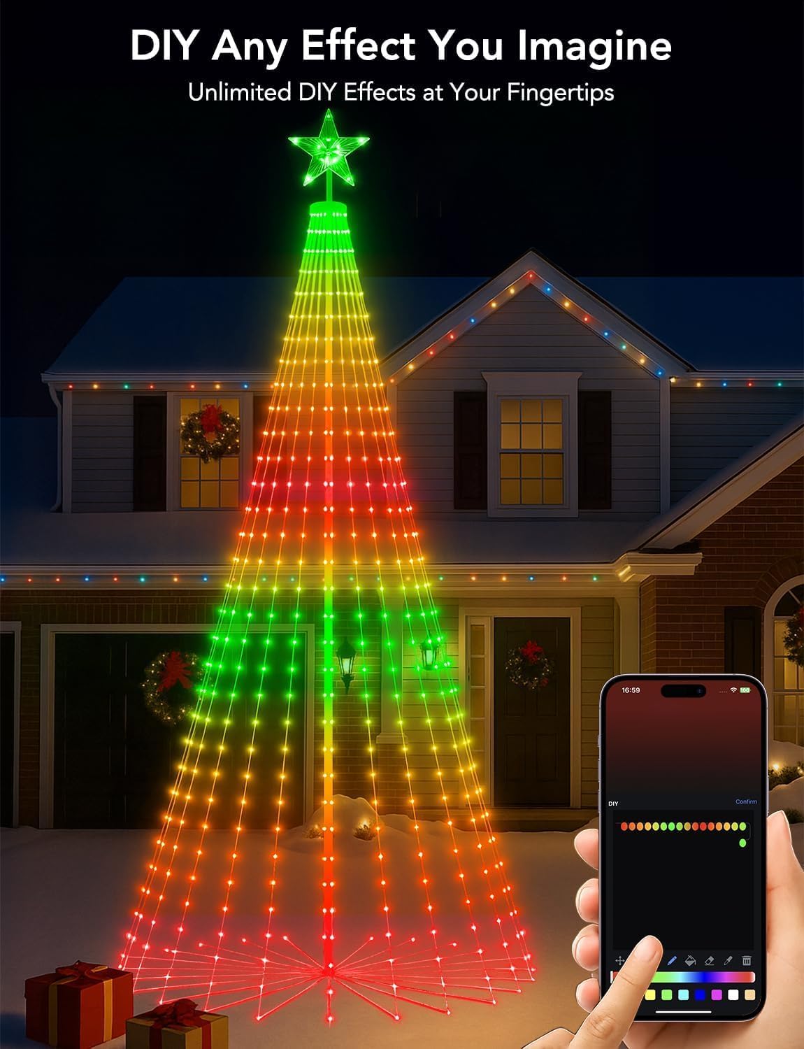 Popotan Halloween Outdoor Christmas Tree, 7FT 295 LED, RGB App Control