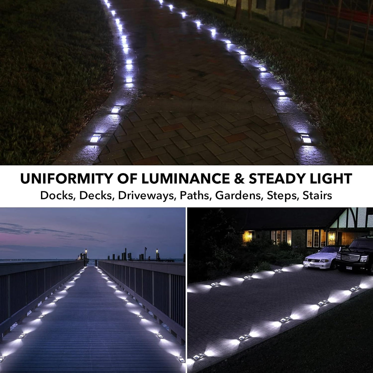 AGPTEK Solar Driveway Lights 12 Pack, White LED Deck Lights, Waterproof, Solar Powered, Easy to Install, Outdoor Marker Lights for Warning, Pathway, Garden, Yard
