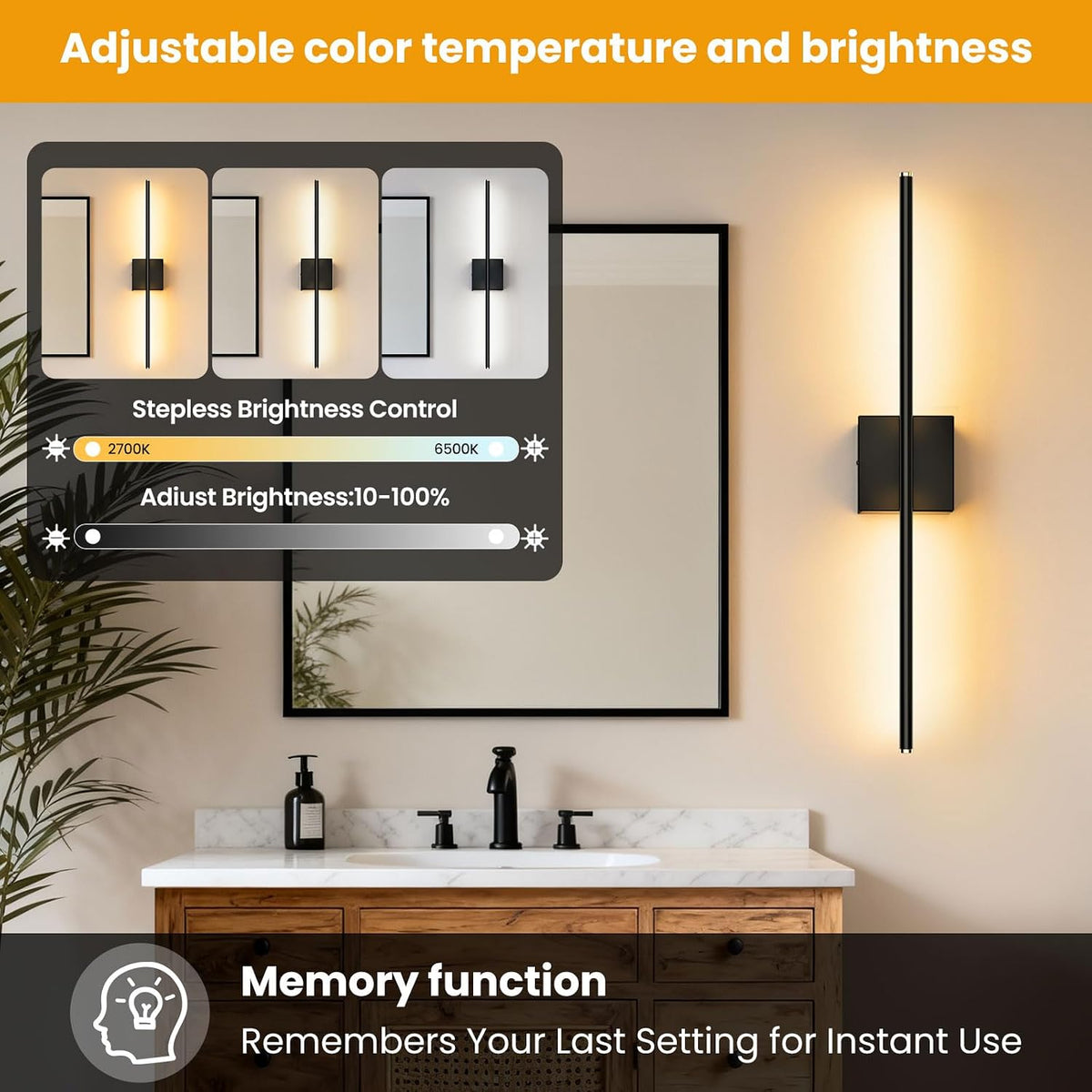 ZZXX 28 Inch Hardwired Wall Sconces Set of Two, Modern Black Wall Lights