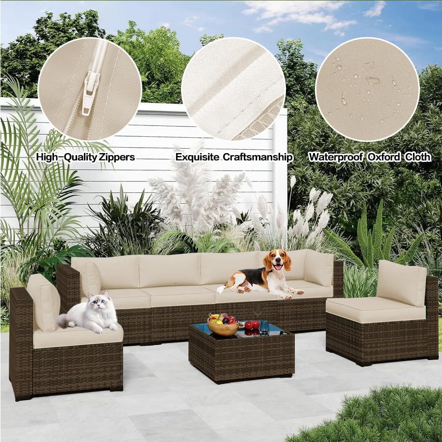 ELFWARRIOR Patio Cushion Covers Set 14pcs,Waterproof Outdoor Furniture Cushion Covers with Zipper,Washable Reusable Seat Cushion Replacement Slipcovers for Patio Furniture Protector-Beige