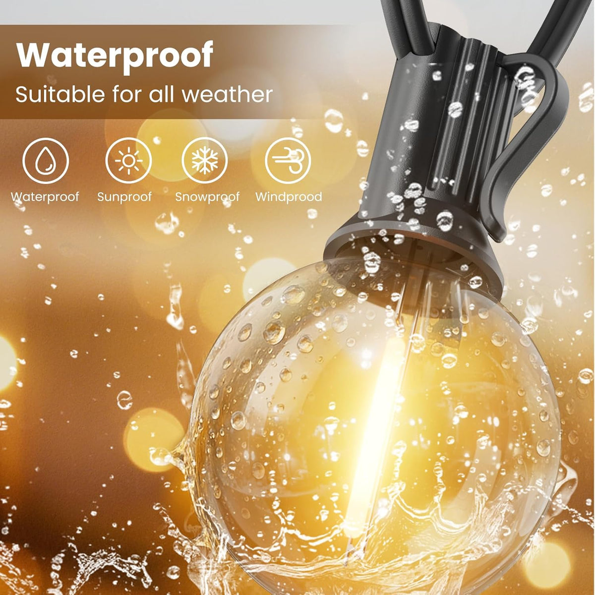 RTTY Outdoor String Lights 100 FT, Waterproof Patio Light 52 LED Bulbs