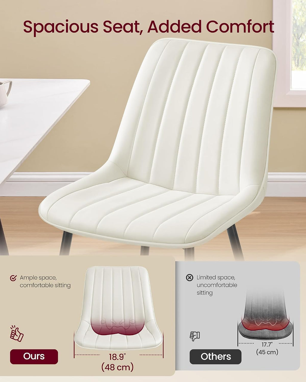 VASAGLE Dining Chairs Set of 2, Upholstered Kitchen Chairs, PU Leather