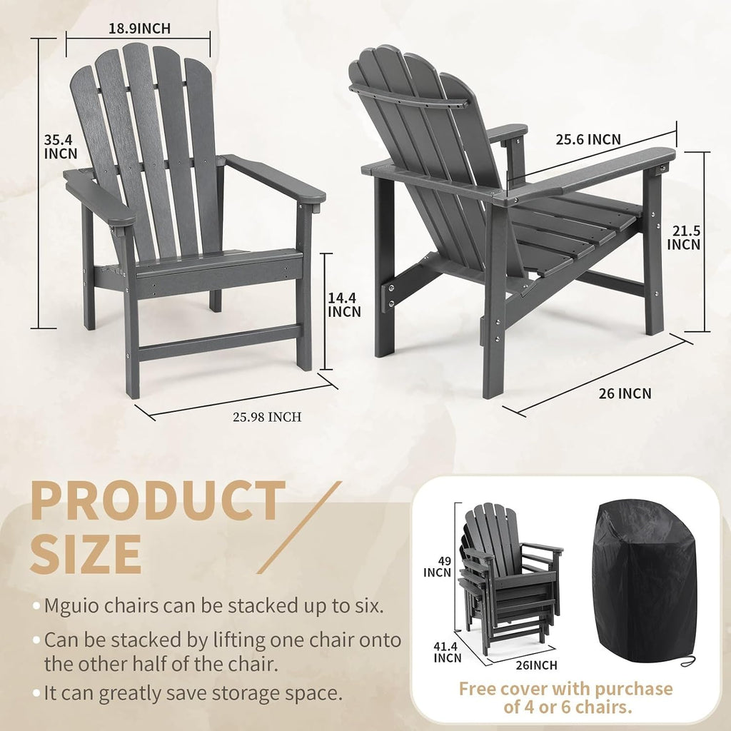 Oversized Stackable Adirondack Chair Set of 2, HDPE Fire Pit Chair