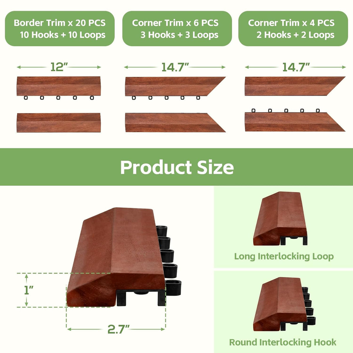 primezone solid acacia wood edge trim set for, side view