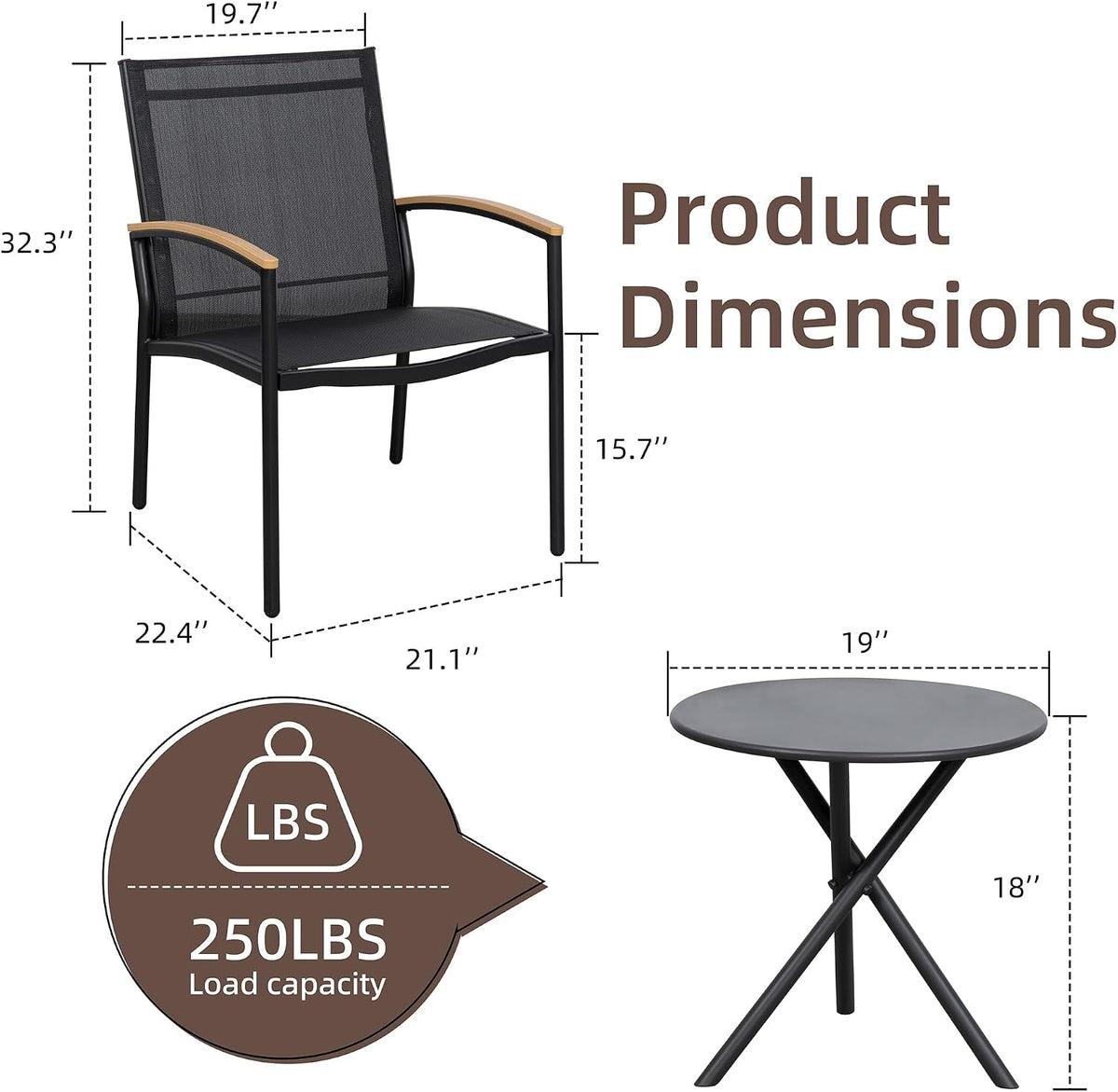 shintenchi 3 pieces patio bistro sets, outdoor textilene, package contents