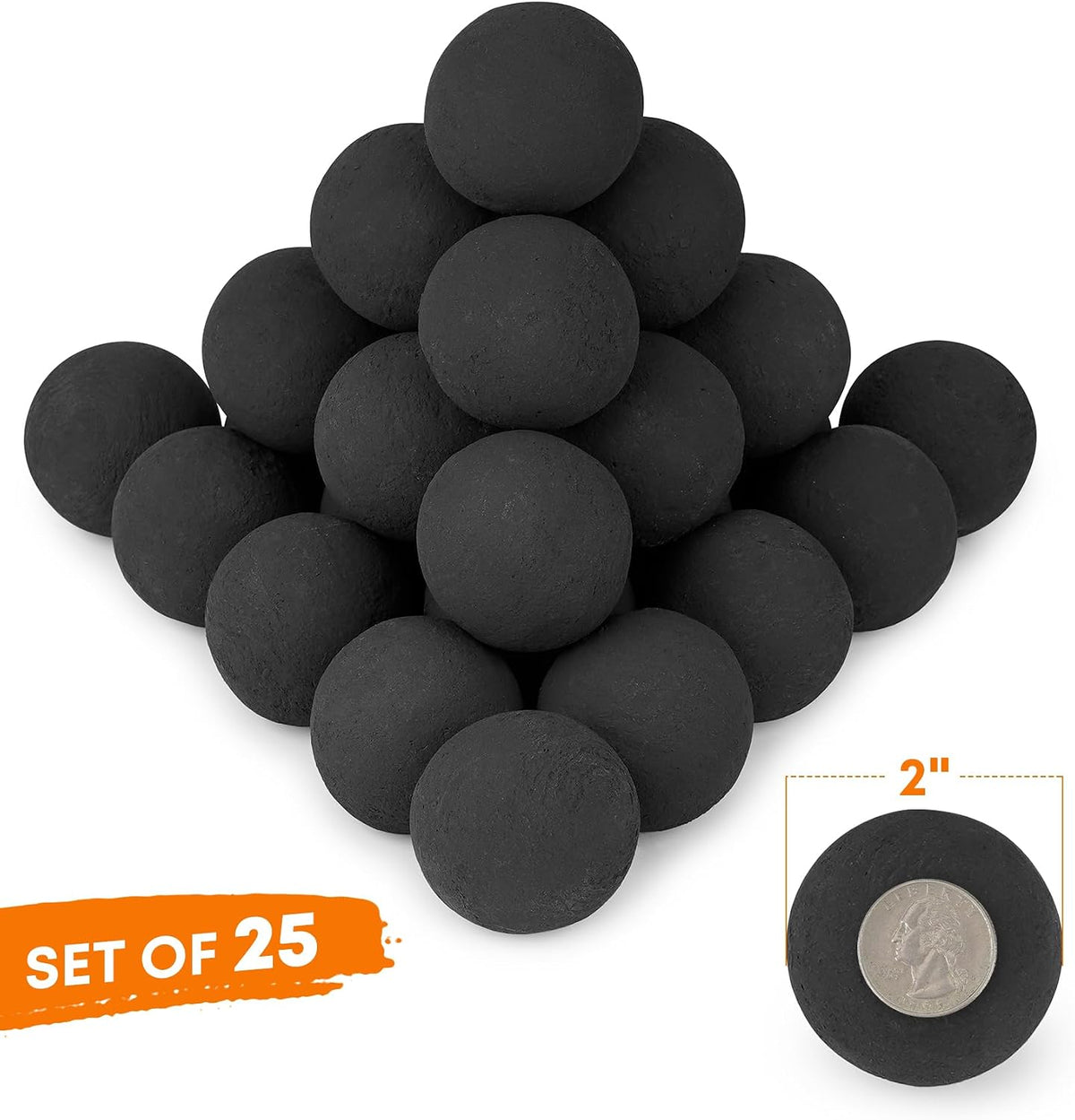stanbroil 2 inch ceramic fire pit balls, set, close-up detail