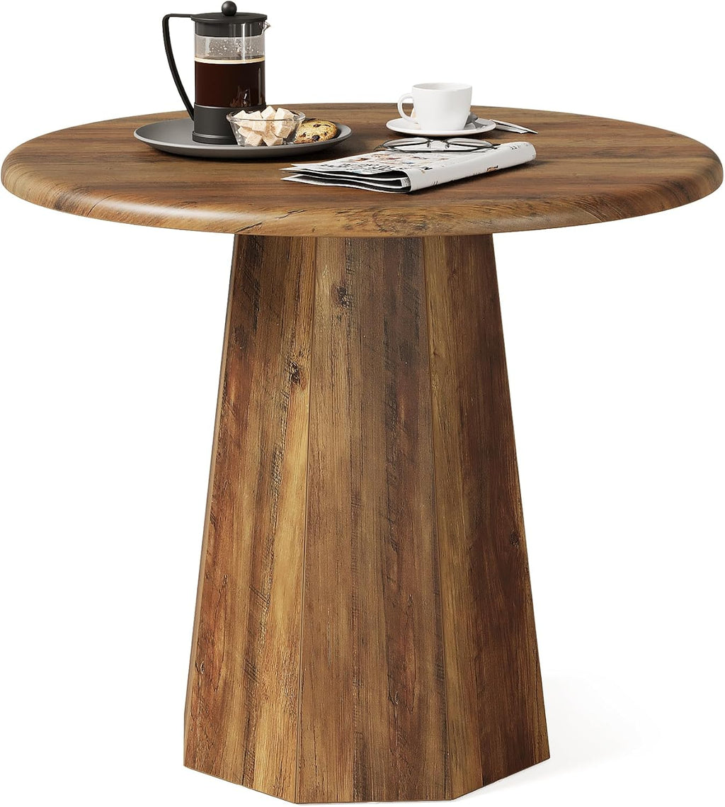 LITTLE TREE 31.5" Round Dining Table for 4, Wood Kitchen Table with Wooden Tabletop and Octagonal Base for Dining Room, Apartments, Office & Restaurants, Deep Brown