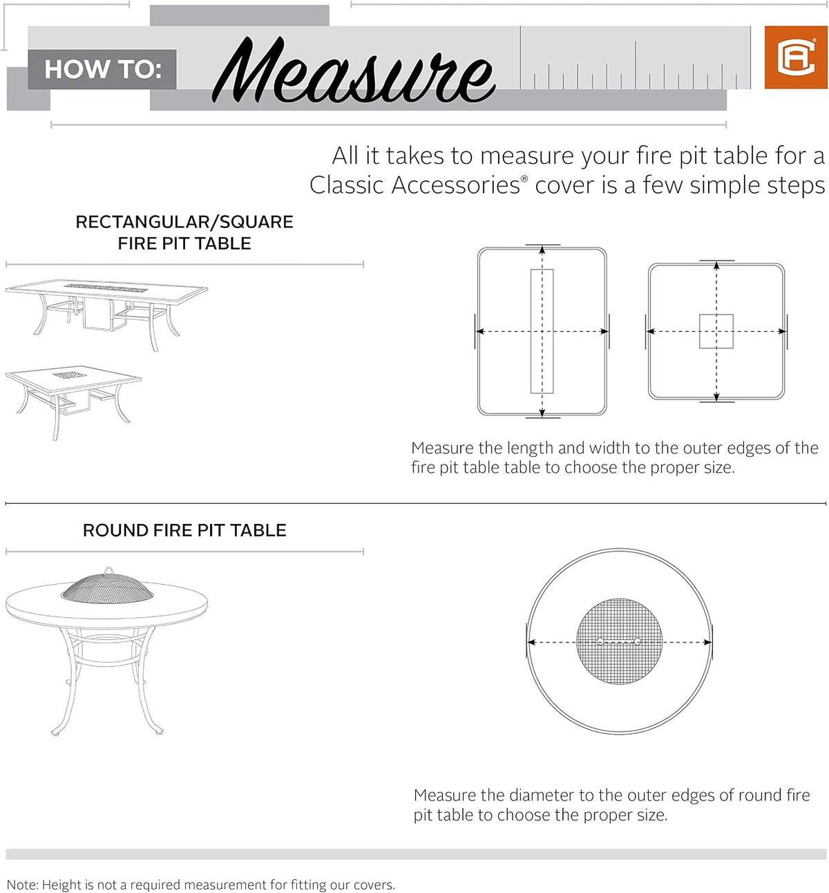 Classic Accessories Water-Resistant 42 Inch Square Fire Pit Table Cover, Outdoor Table Cover