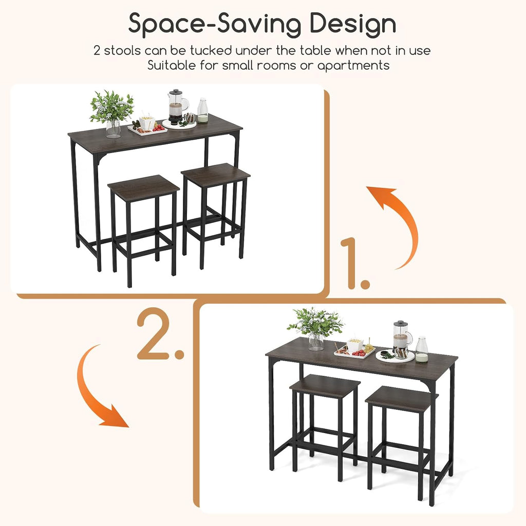 COSTWAY 3-Piece Dining Table Set, 47.5" Counter-Height Kitchen Table Set