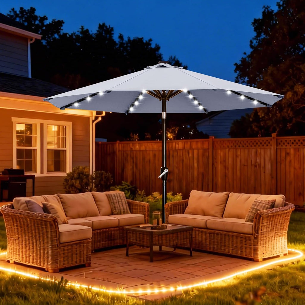 ABCCANOPY Solar Led Patio Umbrella with 32 Lights 9FT(Light Gray)