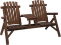Outsunny 2-Seat Wooden Adirondack Chair Patio Bench with Table Carbonized