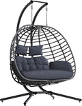 SWITTE Double Egg Chair Outdoor with Stand, Patio Hanging Swing, Grey