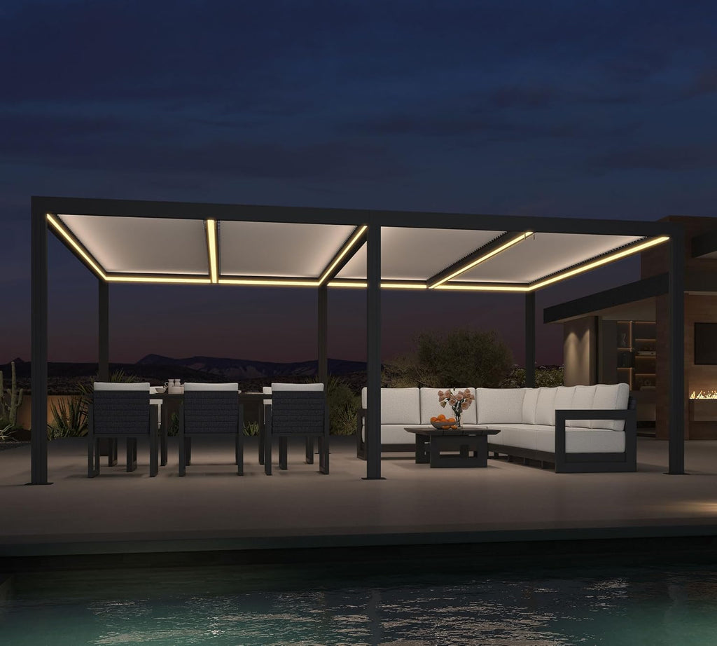 PURPLE LEAF 14' x 20' Louvered Pergola w/LED Lights & Independent Roof