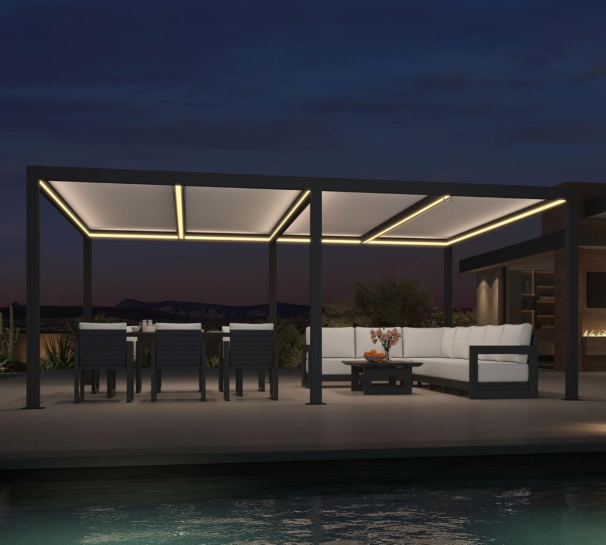 PURPLE LEAF 14' x 20' Louvered Pergola w/LED Lights & Independent Roof