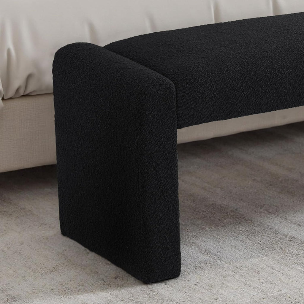 SIMTONAL Black Entryway Bench with Wood Frame, 47" Boucle Upholstered Bench