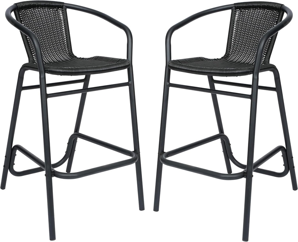 Flash Furniture PE Rattan Indoor/Outdoor Restaurant Barstool, Black, 2-Pack