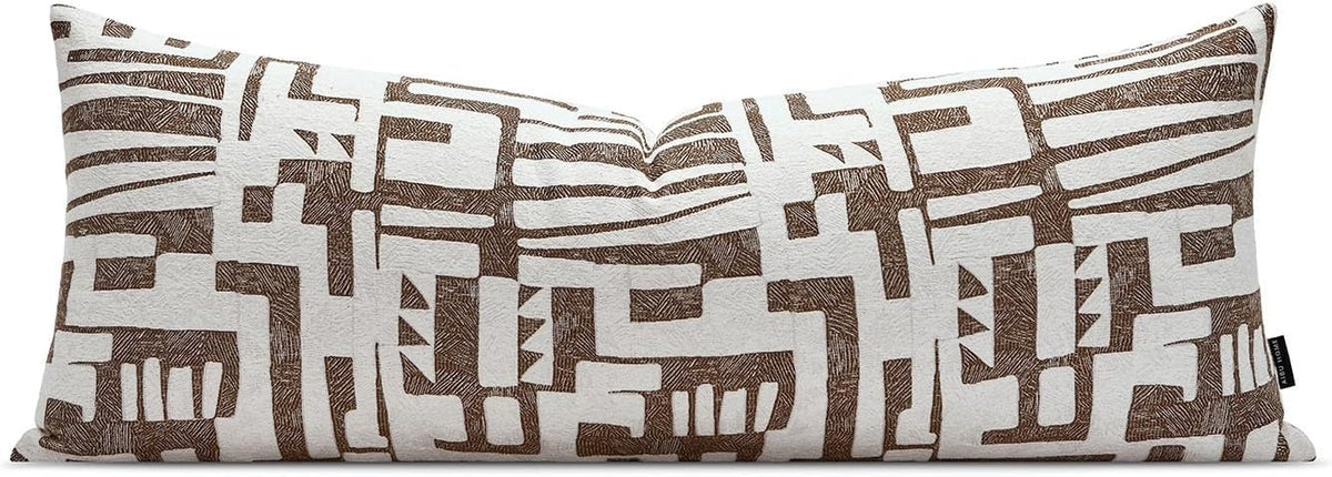 Long Lumbar Pillow Cushion Cover 14x36, Double Sided Modern Geometric High-Density Jacquard Polyester Pillow Cover for Sofa, Bed, Bench, Bedroom, Living Room (Brown)
