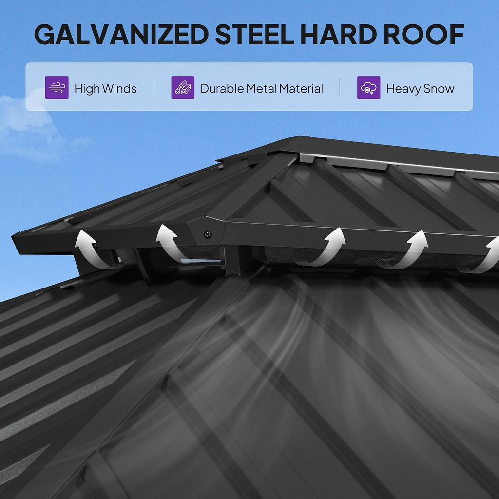PURPLE LEAF Hardtop Gazebo 10' x 16' White Pavilion Galvanized Steel Roof