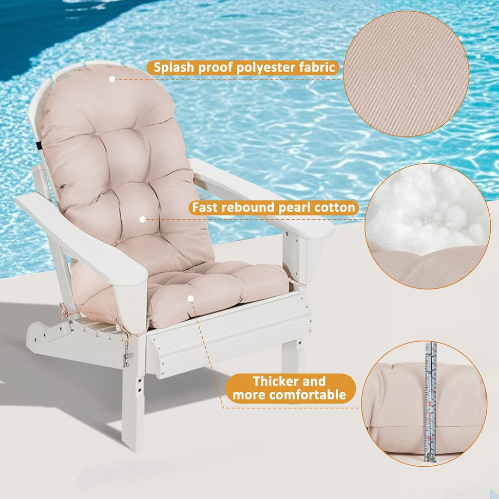 nalone 2 Pack Adirondack Cushion Rocking Chair Cushions High Back Adirondack Chair Cushion with Ties Patio Cushions for Outdoor Furniture (2 Pack, Beige)