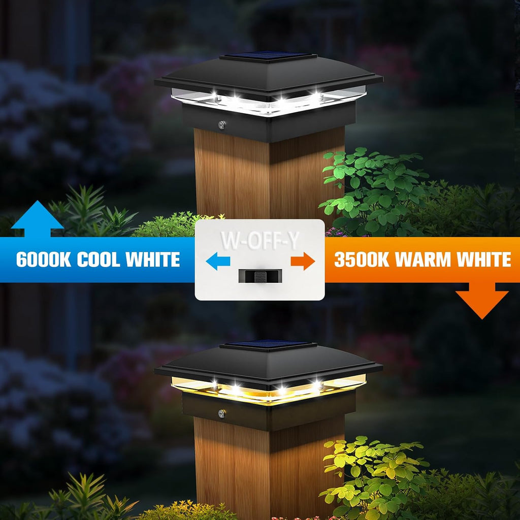 volisun black solar post cap lights, warm white, side view
