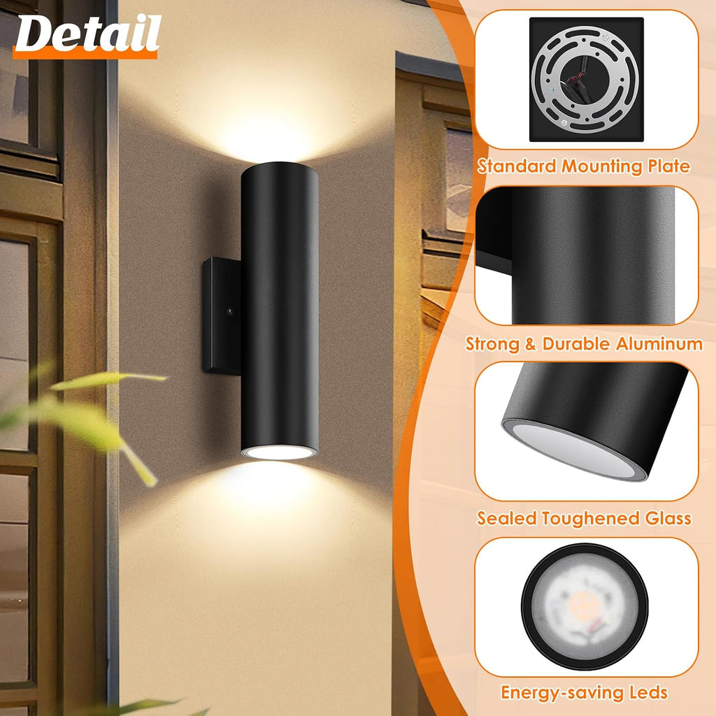 GoBright Outdoor Wall Lights, 12W Integrated LED Cylinder Up Down Lights