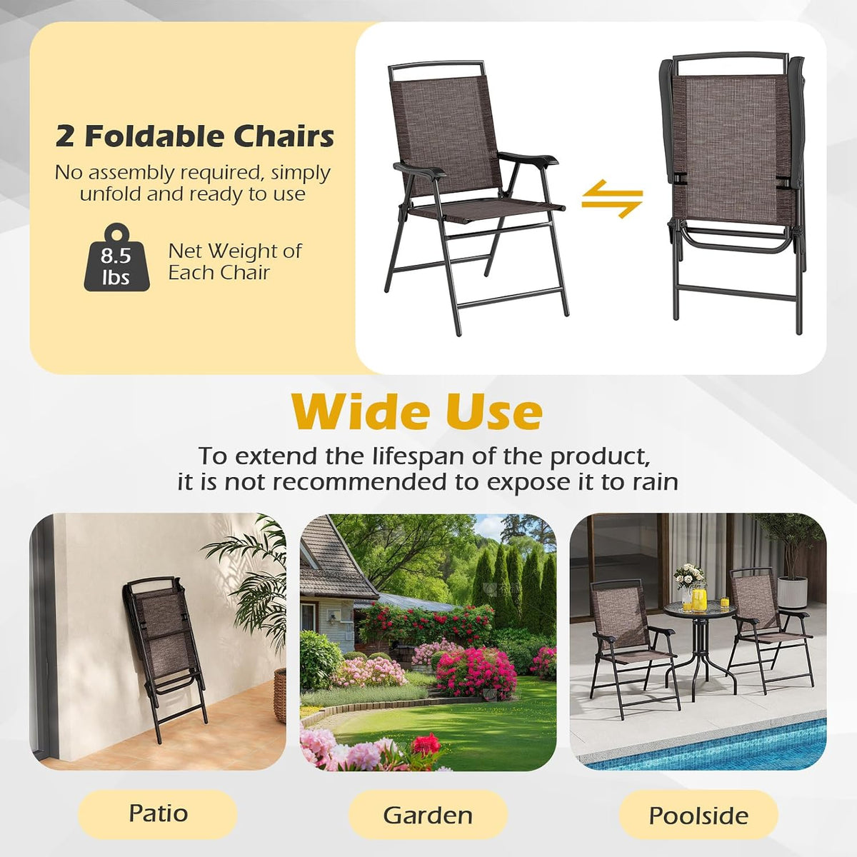 Goplus Bistro Table and Chairs Set of 2, Outdoor 3 Piece Patio Bistro Set with 1.57” Umbrella Hole, Tempered Glass Tabletop, 2 Folding Chairs, Small Patio Furniture Dining Set for Garden, Balcony