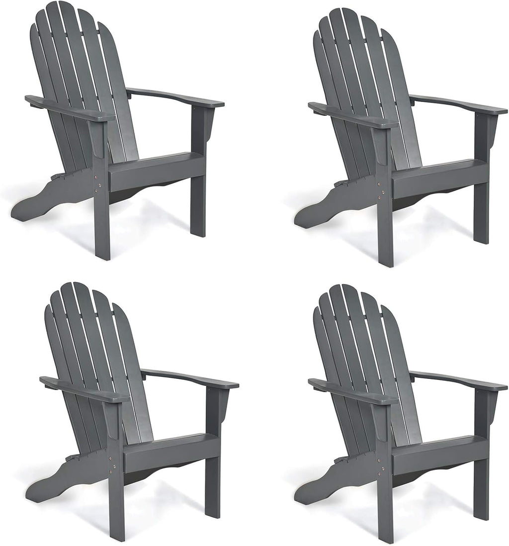Giantex Adirondack Chair Set of 4 Acacia Wood Outdoor Chairs with 350 lbs Weight Capacity, Lounge Chair Armchair for Yard, Patio, Garden, Poolside, Balcony, Deck Fire Pit Chairs, Gray