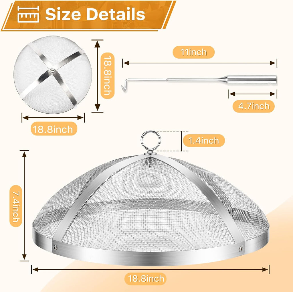 Fire Pit Spark Screen for Solo-Stove Bonfire 19.5", Stainless Steel Bonfire Sheid Accessories with Removal Handle, Firepit Screens Cover Detachable Mesh Lid for Backyard, Beach, RV Camping
