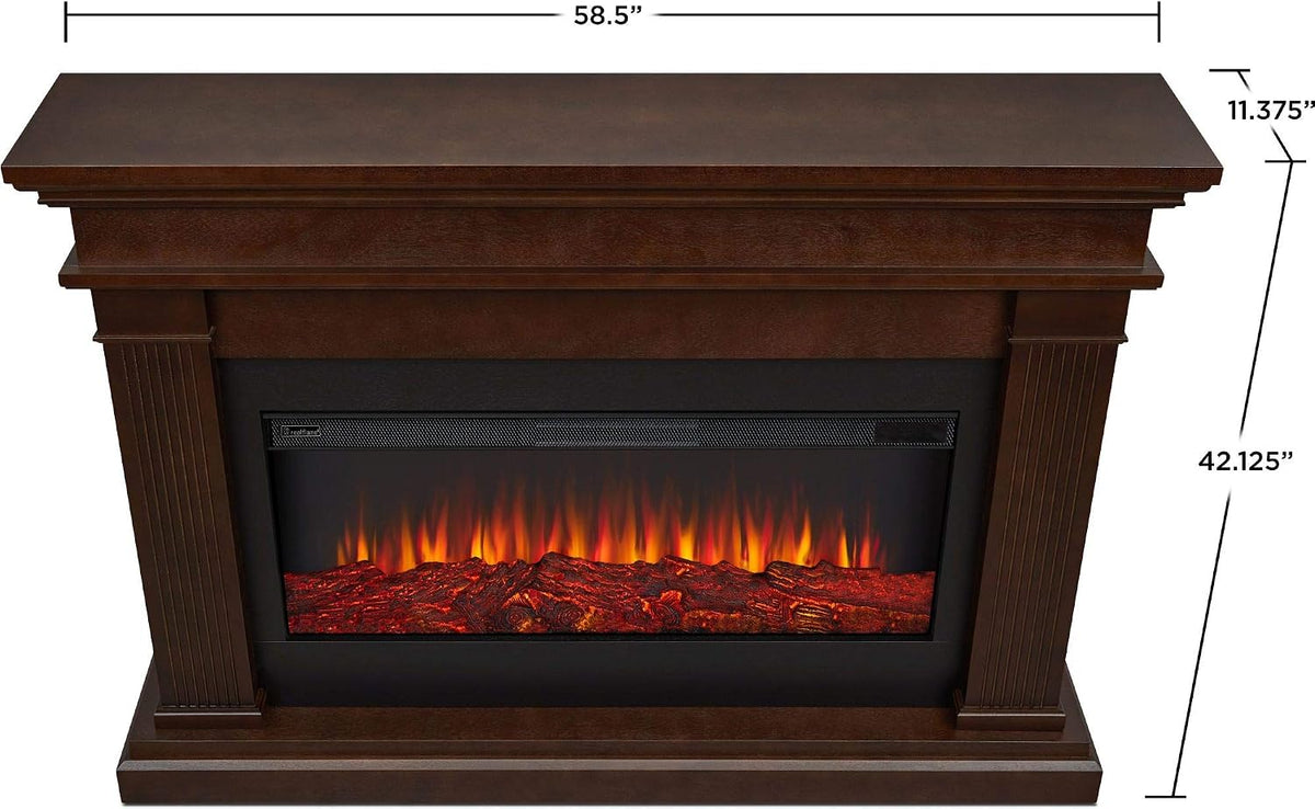 Real Flame Beau 59" Landscape Electric Fireplace with Mantel for Living Room or Bedroom, Replaceable Fireplace Insert Heater, Realistic Log and Flame Effect, Remote Control, Timer