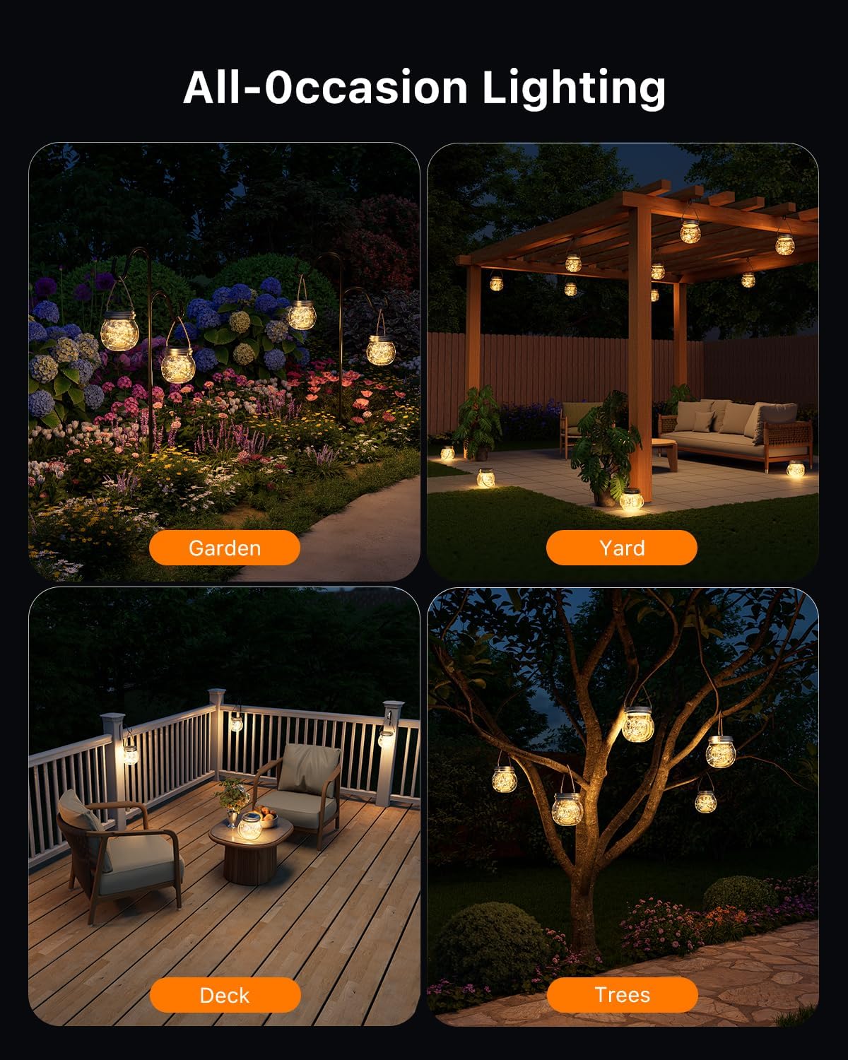 6 Pc Solar Powered Glass Ball Lantern Outdoor Waterproof Hang Round