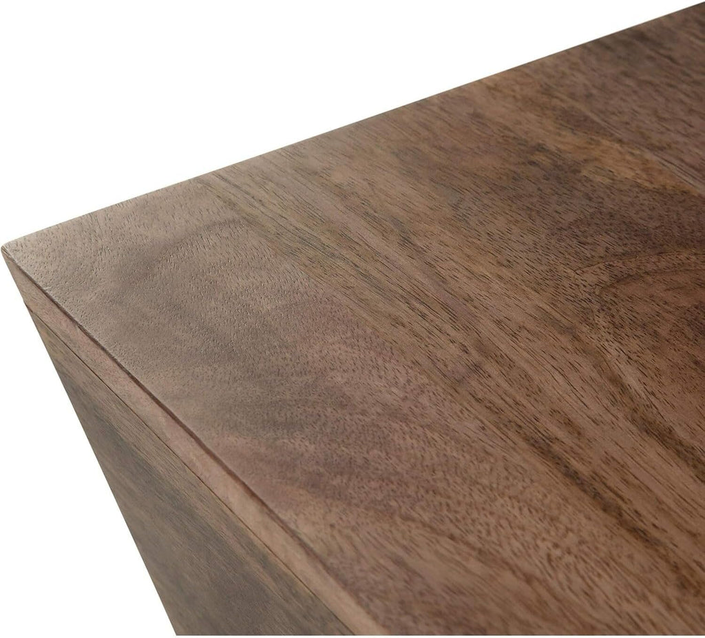 SIMPLIHOME Abba 28" Wide Solid Mango Wood Drum Coffee Table in Dark Brown