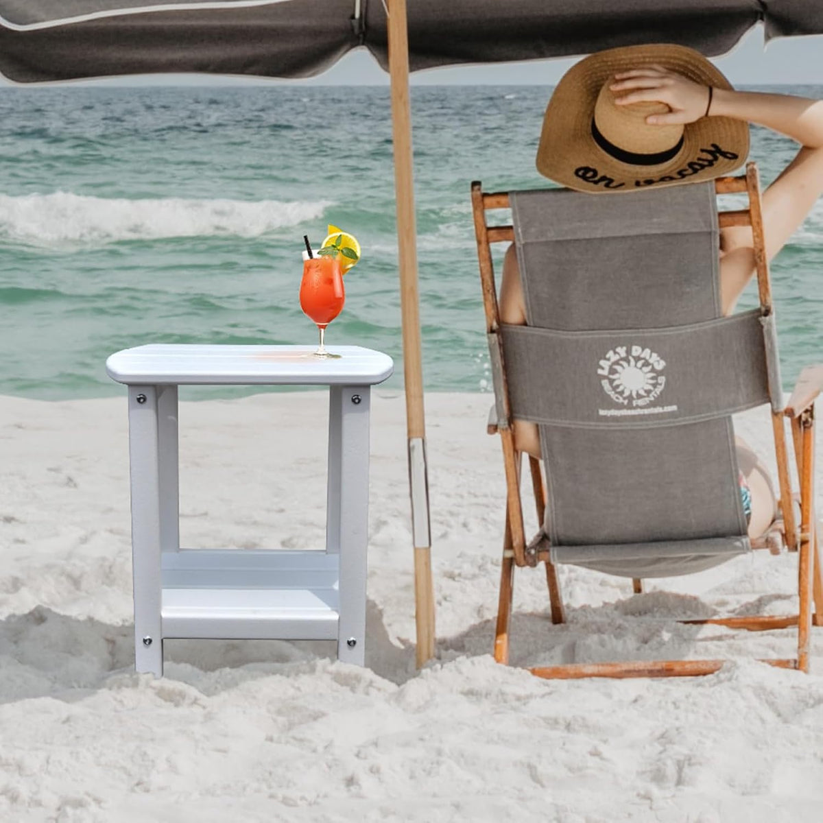 adirondack square outdoor side table,2-tier storage patio side on a desk or shelf