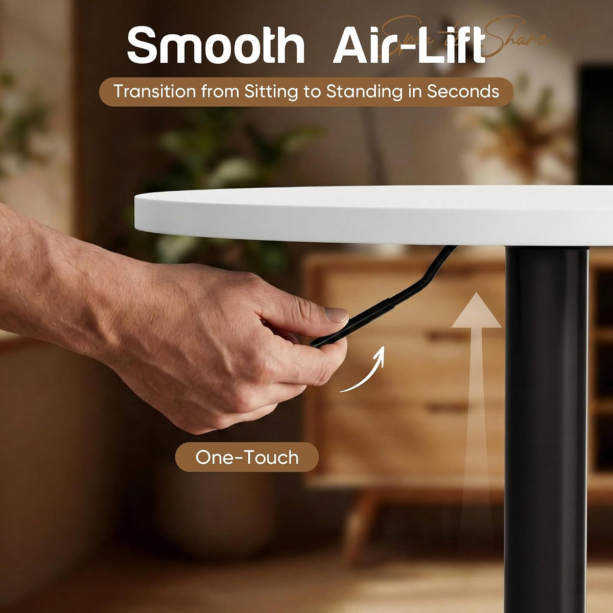 shahoo round bar table, adjustable height and 360°, side view