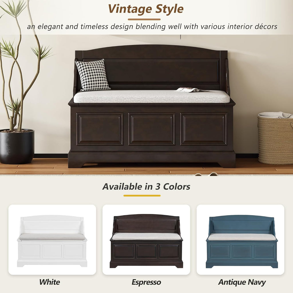LUMISOL Shoe Storage Bench with Seating, 41.7” Farmhouse Entryway Bench with Cushion and Hidden Storage, Upholstered Storage Ottoman for Living Room, Entryway, Bedroom, Espresso