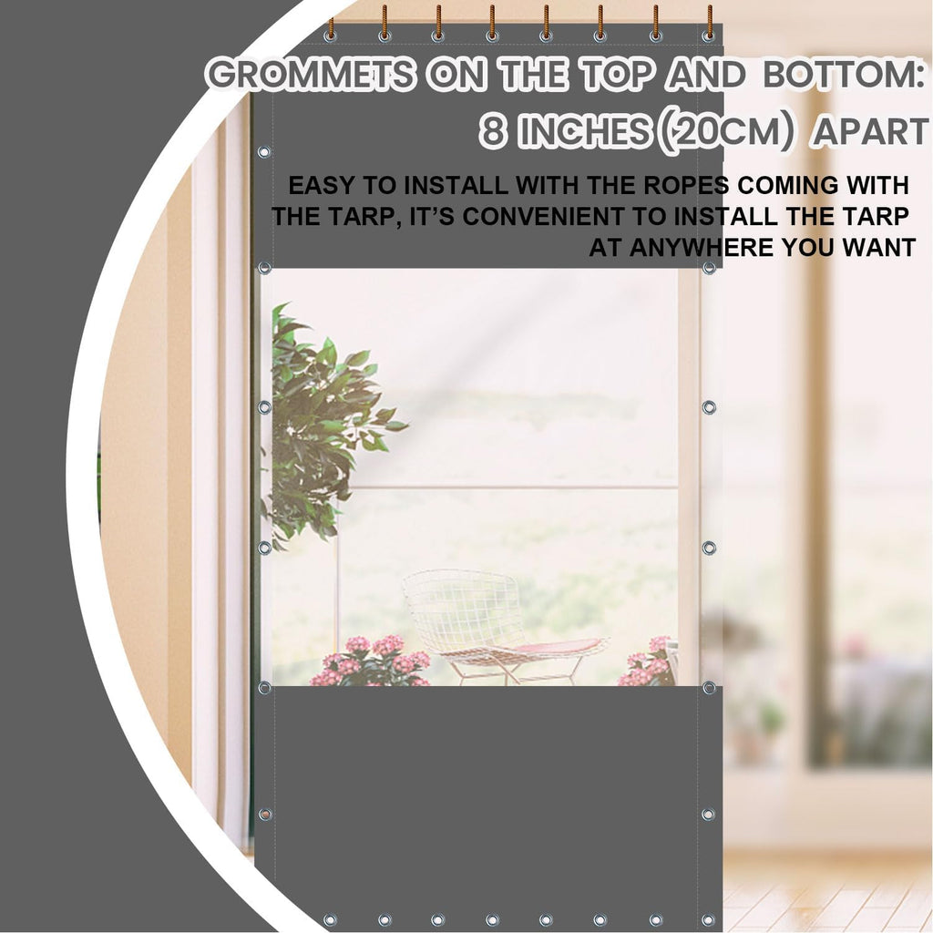 20 Oz Outdoor Vinyl Curtain, Outdoor Clear Panel Curtain, Weather Resistant Outdoor Curtain for Pergola, Porch, Gazebos, with Rustproof Grommets (8'H x 7'W, Dark Gray)