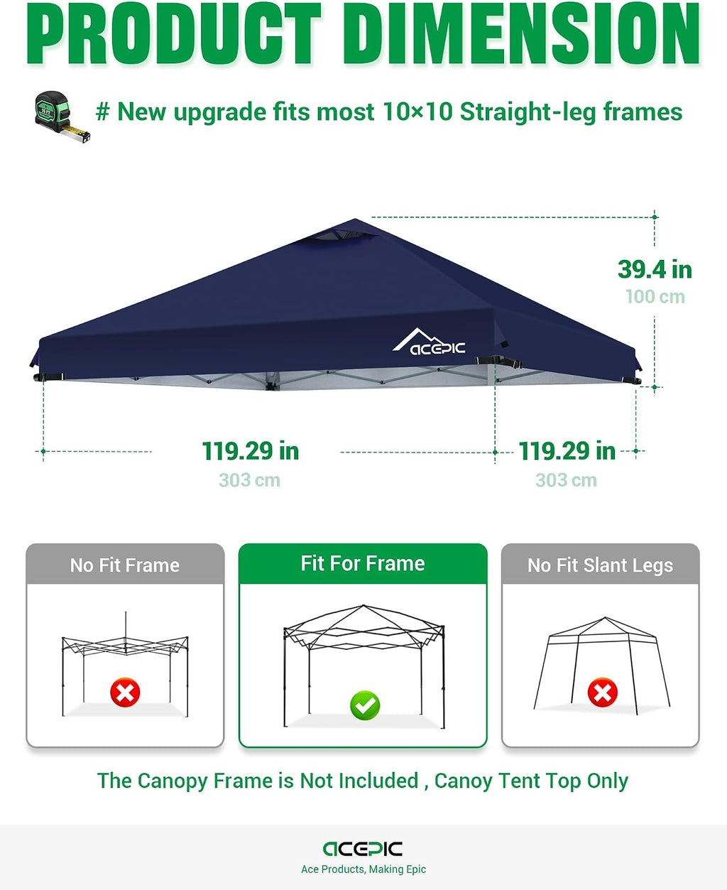acepic upgraded 10x10 canopy replacement top with air, side view